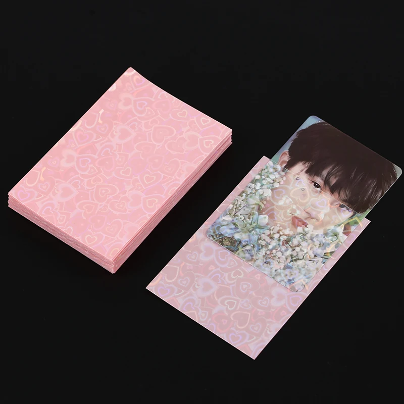 Customized Wholesalers KPOP Photo Card Sleeves New Release Japanese Heart Hologram 1 Sides 1500pcs  Pattern Stylish PP Material