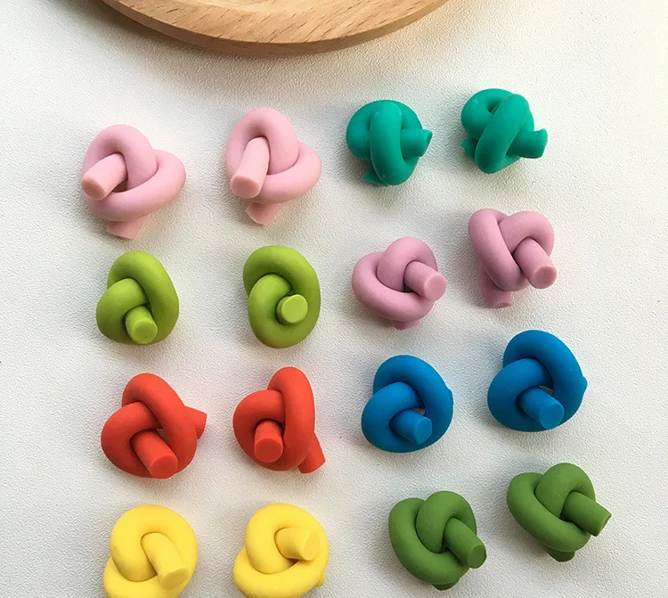 Wholesale Handmade Clay Stud Earrings with Knotted Polymer Gold Plated Cute Geometric  Animal Pattern Earrings For Gifts