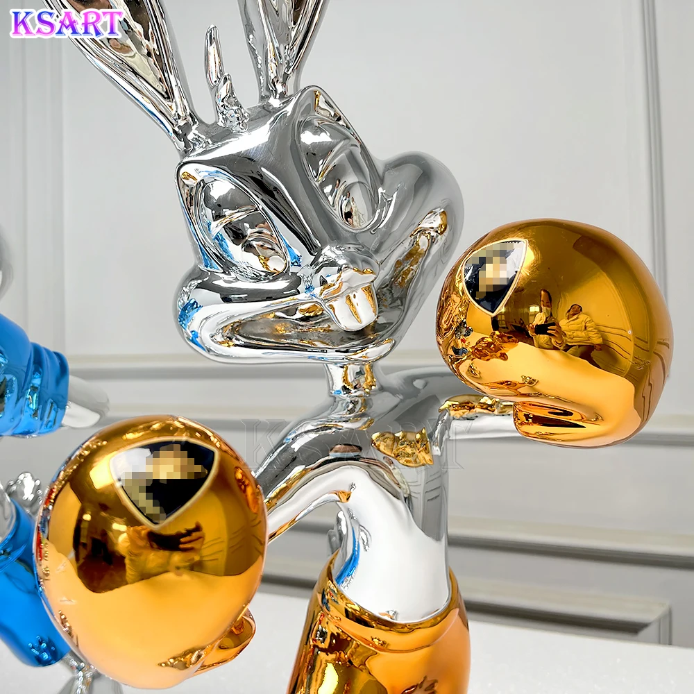 High quality resin rabbit boxer statues, plated chrome animal decorations, home decor chic play art deco