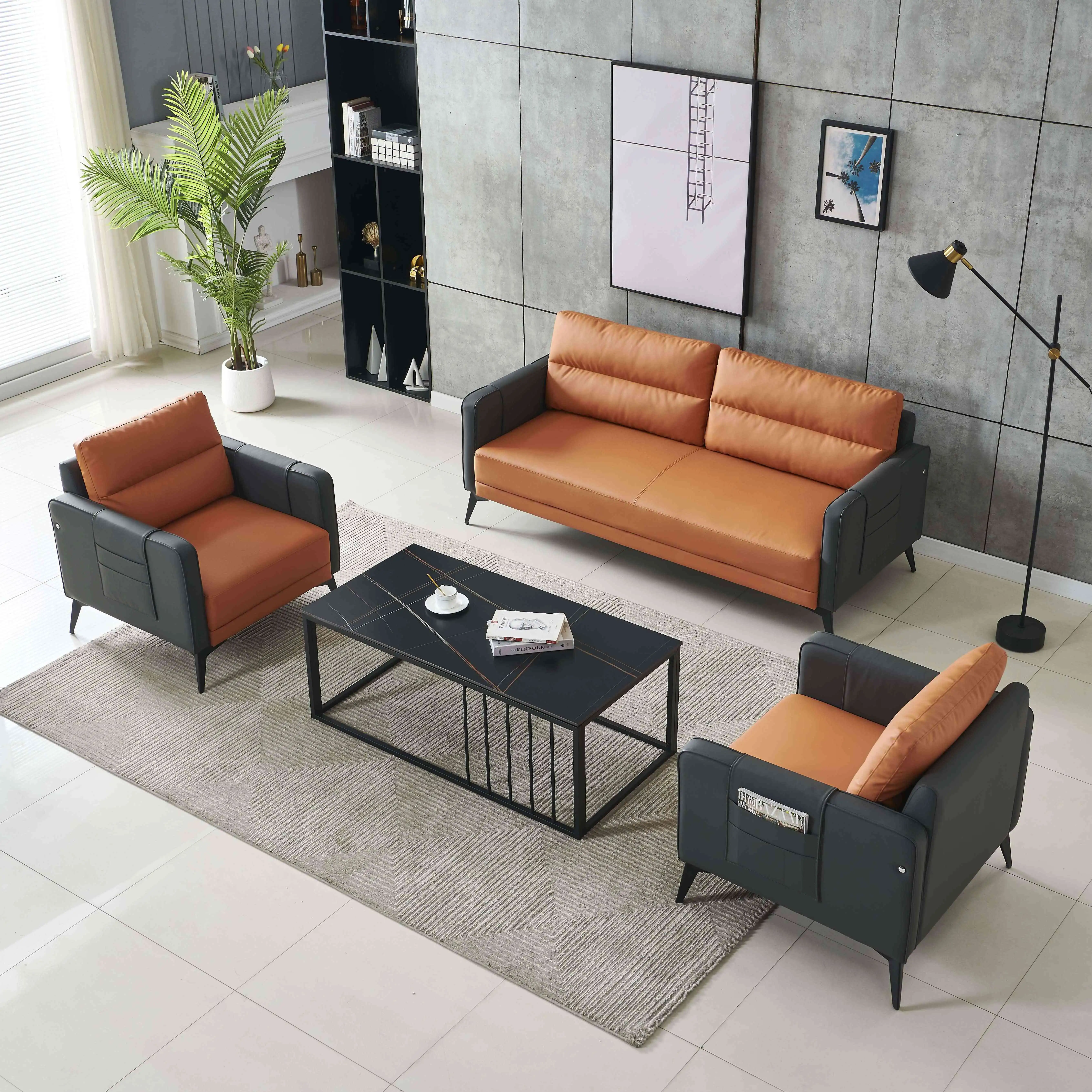 Simple Design Executive Office Sofa Commercial Waiting Area Leather Office Sofa Set Furniture