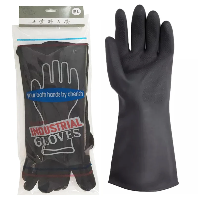 SUN BRAND WATERPROOF BLACK SANITATION GARDEN CLEANING NATURAL LATEX THICK INDUSTRIAL RUBBER GLOVES