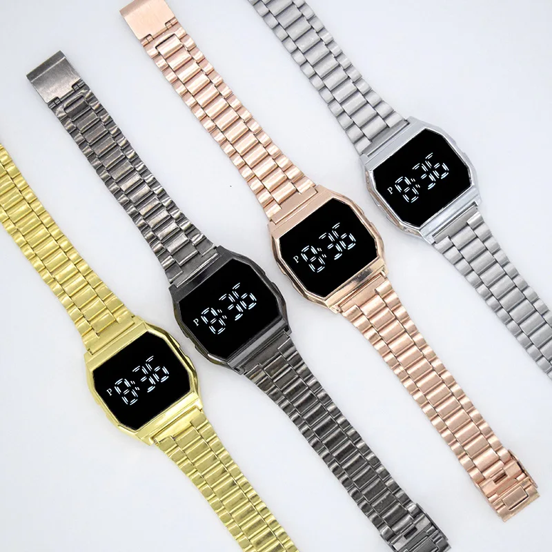 Adult Mens Student Electronic Sport Led Digital Watch Wholesale Steel Band Touch Screen Waterproof Watches