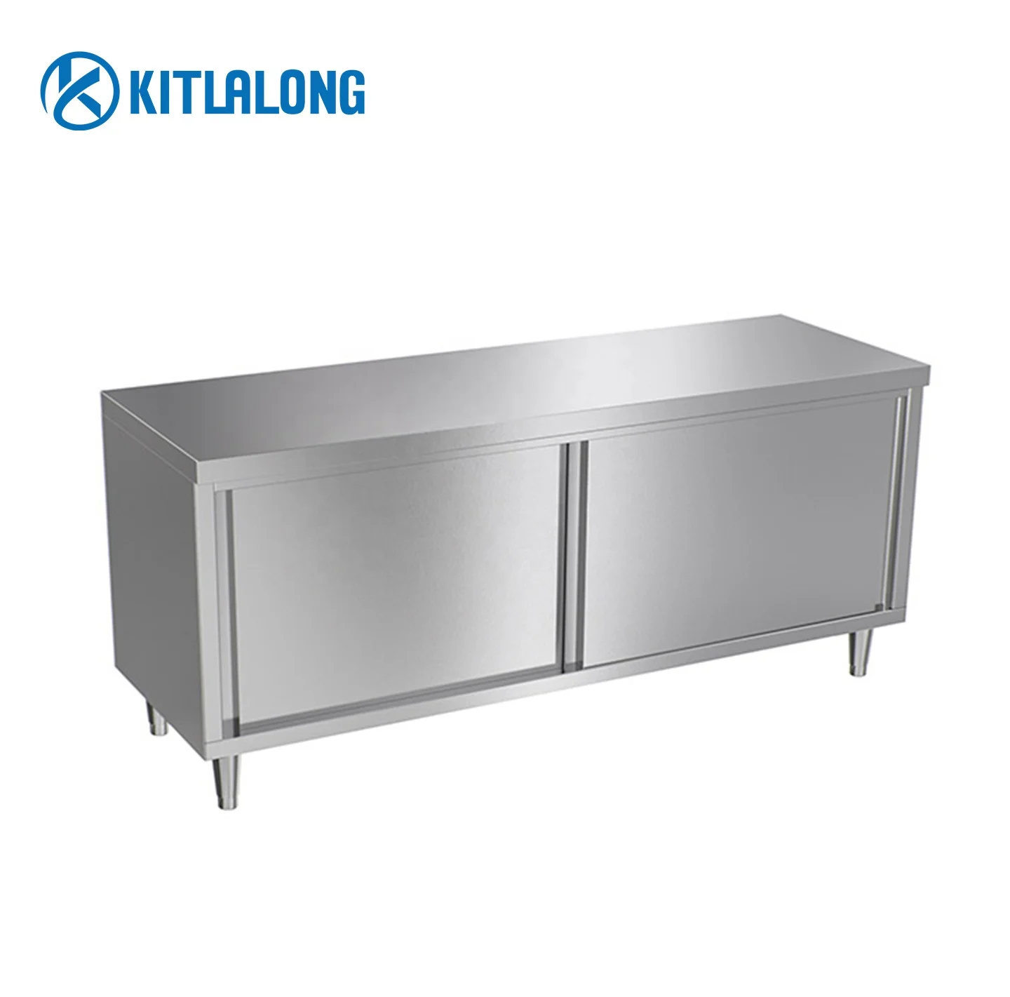 Kitlalong Restaurant Kitchen Sliding Door Commercial  Worktable Stainless Steel  Modern Kitchen Cabinet worktable