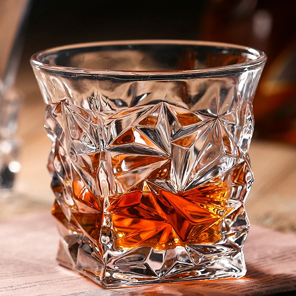 Crystal Old Fashioned Whiskey Glasses Carton Shot Glass Stainless Steel Unique Glass  Vintage Party Custom Gift  Set Glass