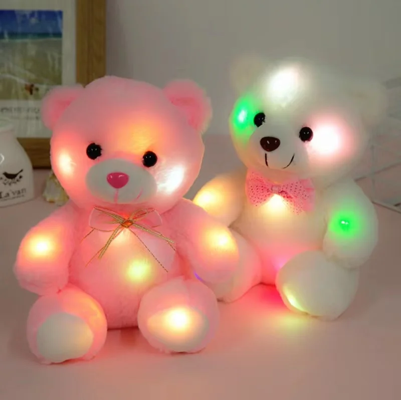 In Stock 22cm Light Up Led Teddy Bear Soft Night Glow Companion Doll Christmas Teddy Bear Plush Toy