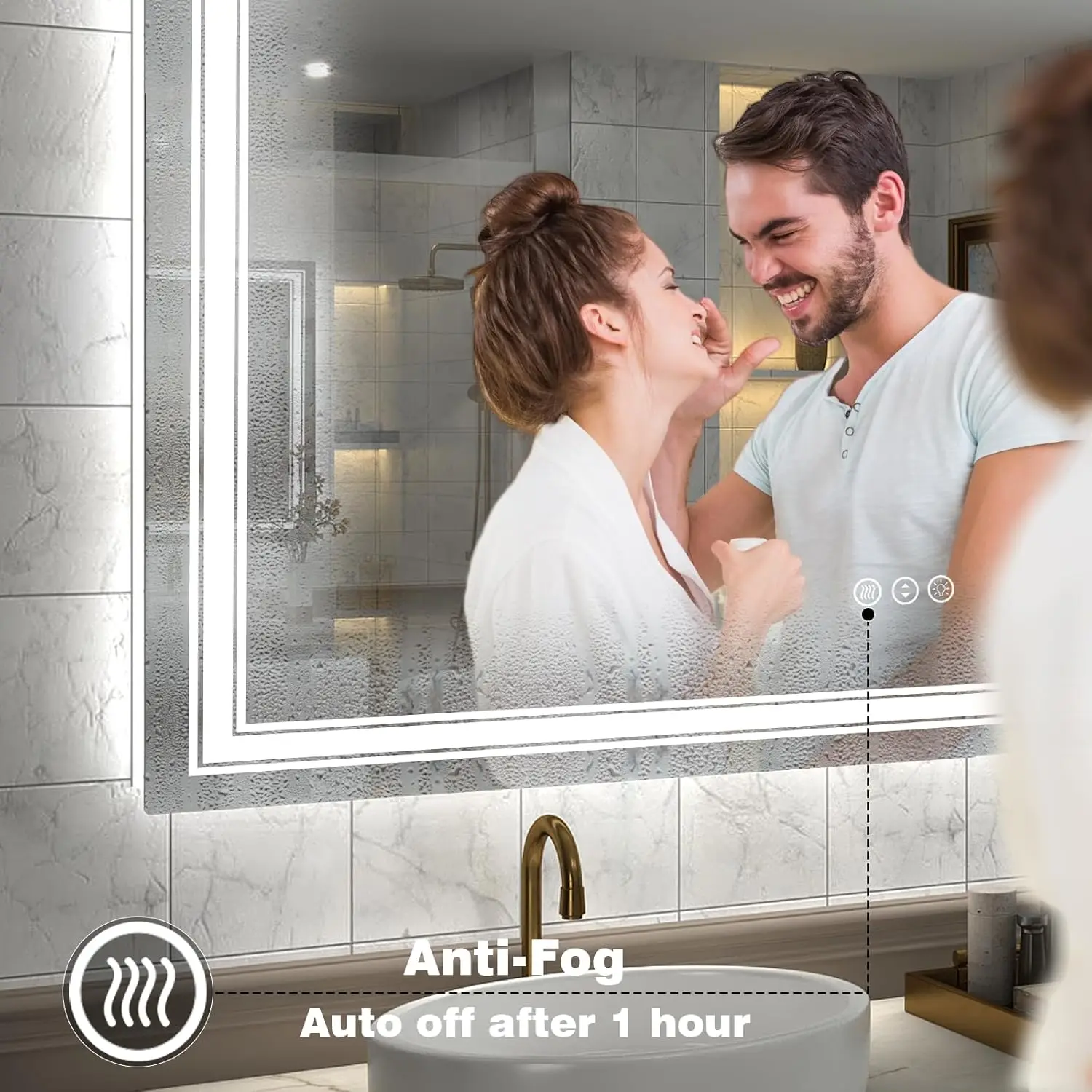 JH Glass  LED Bathroom Mirror Dimmable Anti-Fog Shatterproof Memory Lighted Wall Backlit Frontlit Anti-Fog Bathroom Mirror