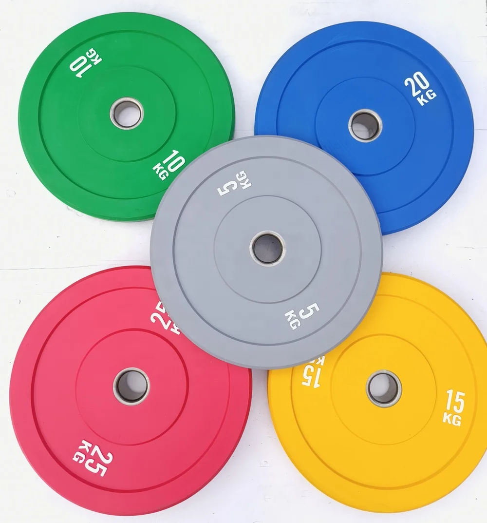 dumbbell plate colorful Fitness Weightlifting KG Steel rubber Bumper Plates Powerlifting Calibrated Plate