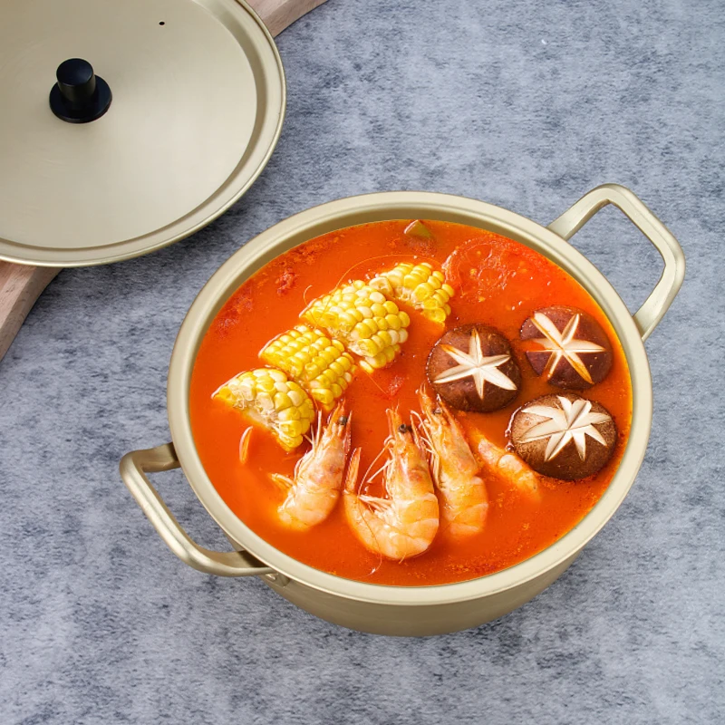 Factory Aluminum Kitchen Gold Instant Noodle Pot Home Cooking Pan Ramen Soup Pot