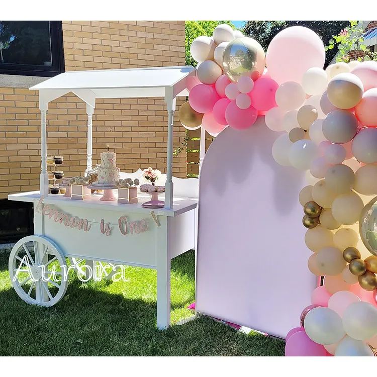 Wooden Dessert Table Wood Flower  Candy Cart Wheels Fancy Dessert Serving Cart