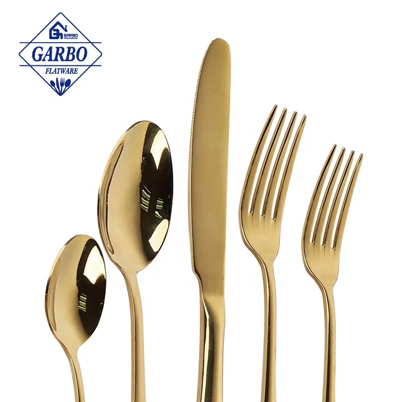 Luxury Style Shinning Gold 410ss Cutlery Set of 24pcs PVD Golden Stainless Steel Cutlery Set with Metal Stand Safe in Dishwasher