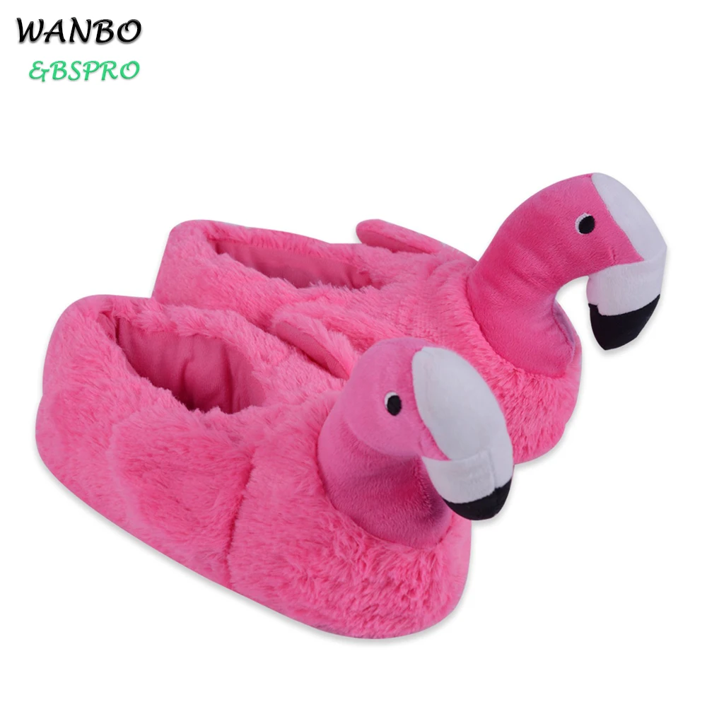 
BSPRO #CHPS0305 pink flamingo customized plush animal type slipper indoor use 