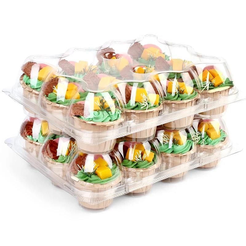 Transparent wholesale PET plastic cupcake containers Clear Packaging for 12 pack cupcake plastic container for bakery