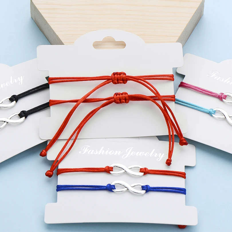 2pcs/set Vintage Infinite Sign Charm Bracelets For Couple Friendship Red And Black Rope Handmade Women Bracelet Men Jewelry