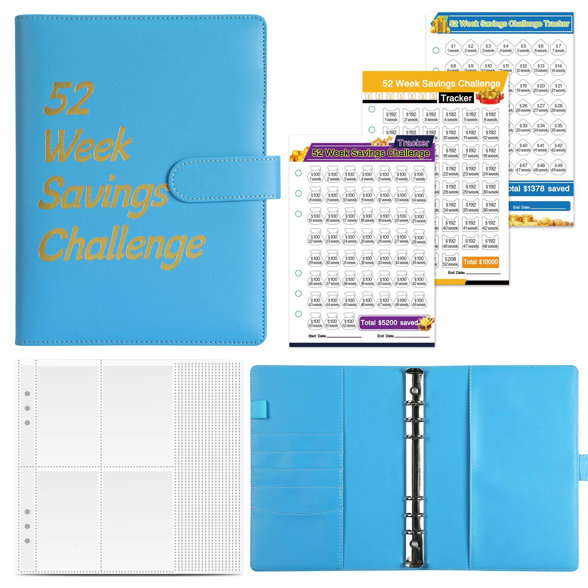 Wholesale finance organizer notebook planner loose leaf 6 rings leather 52 week savings challenge A5 budget binder