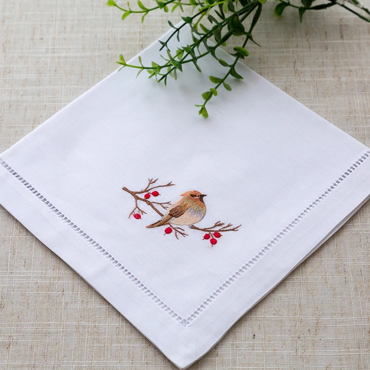 White linen type cloth hemstitch napkin for home decorative