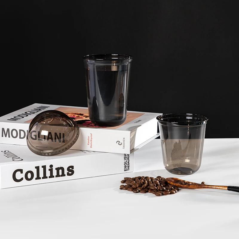 LOKYO Food grade black pet plastic cup cold drink ice coffee smoothie disposable 16oz u shape cup with logo