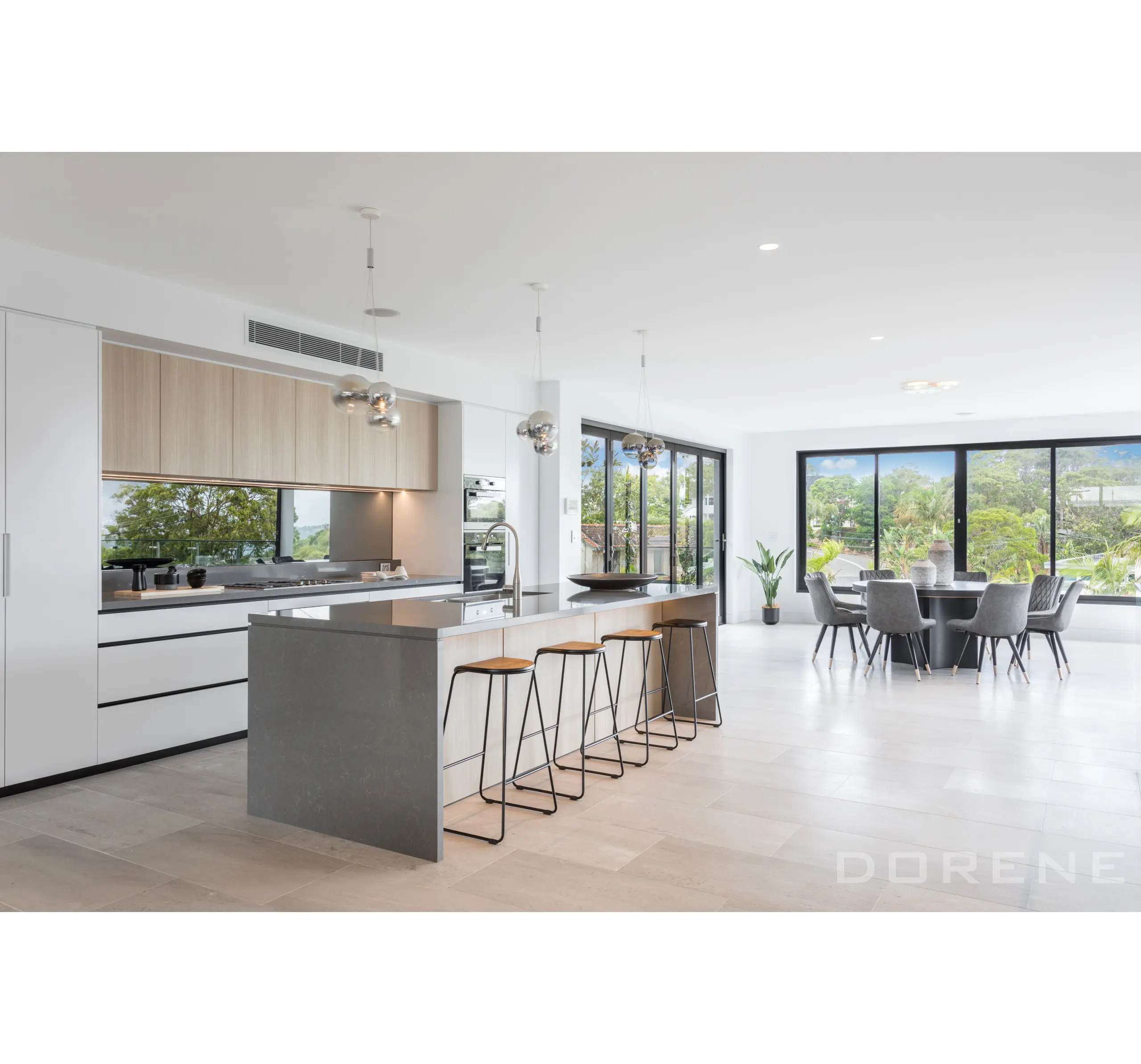 2023 Dorene High End Modern Melamine Wholesale Customization Wood Grain Open Kitchen Cabinet Furniture Design