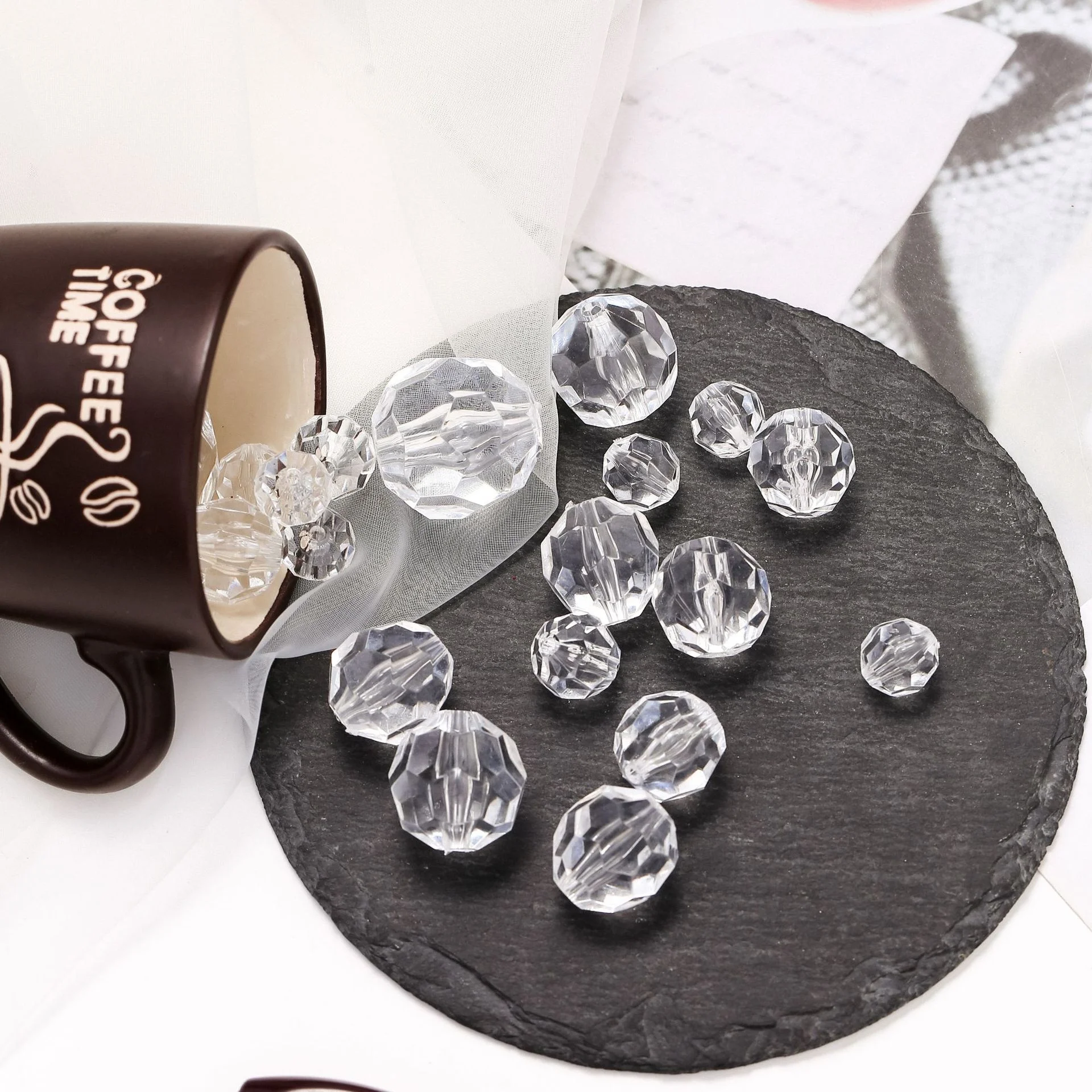 Wholesale 8mm-20mm Fashion Transparent Clear Crystal Acrylic Faceted Beads For DIY Decoration