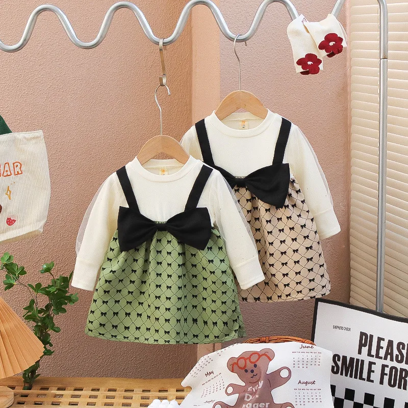 Spring Party New Design Baby Dress 1-4 Year Fashion Flower Long Sleeve Baby Girl Dress