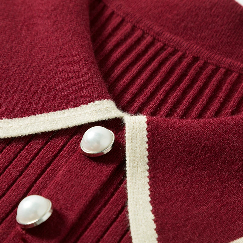 Custom Autumn and Winter Ladies Elegant Casual  Polo Pearl Cotton Long Sleeves Knitted Plus Size Sweater Dresses