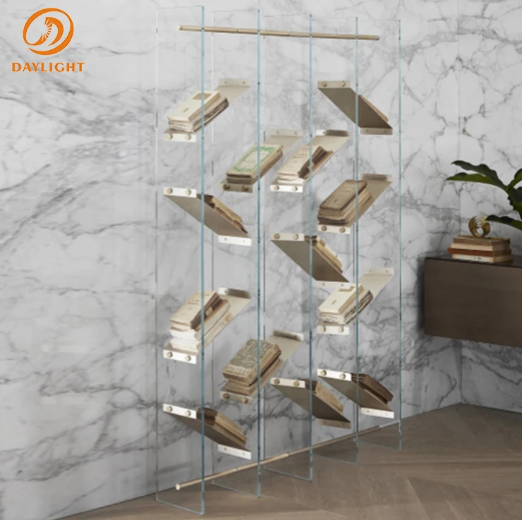 wholesale custom simple modular high end wall metal book shelf stainless steel bookshelf for office decoration
