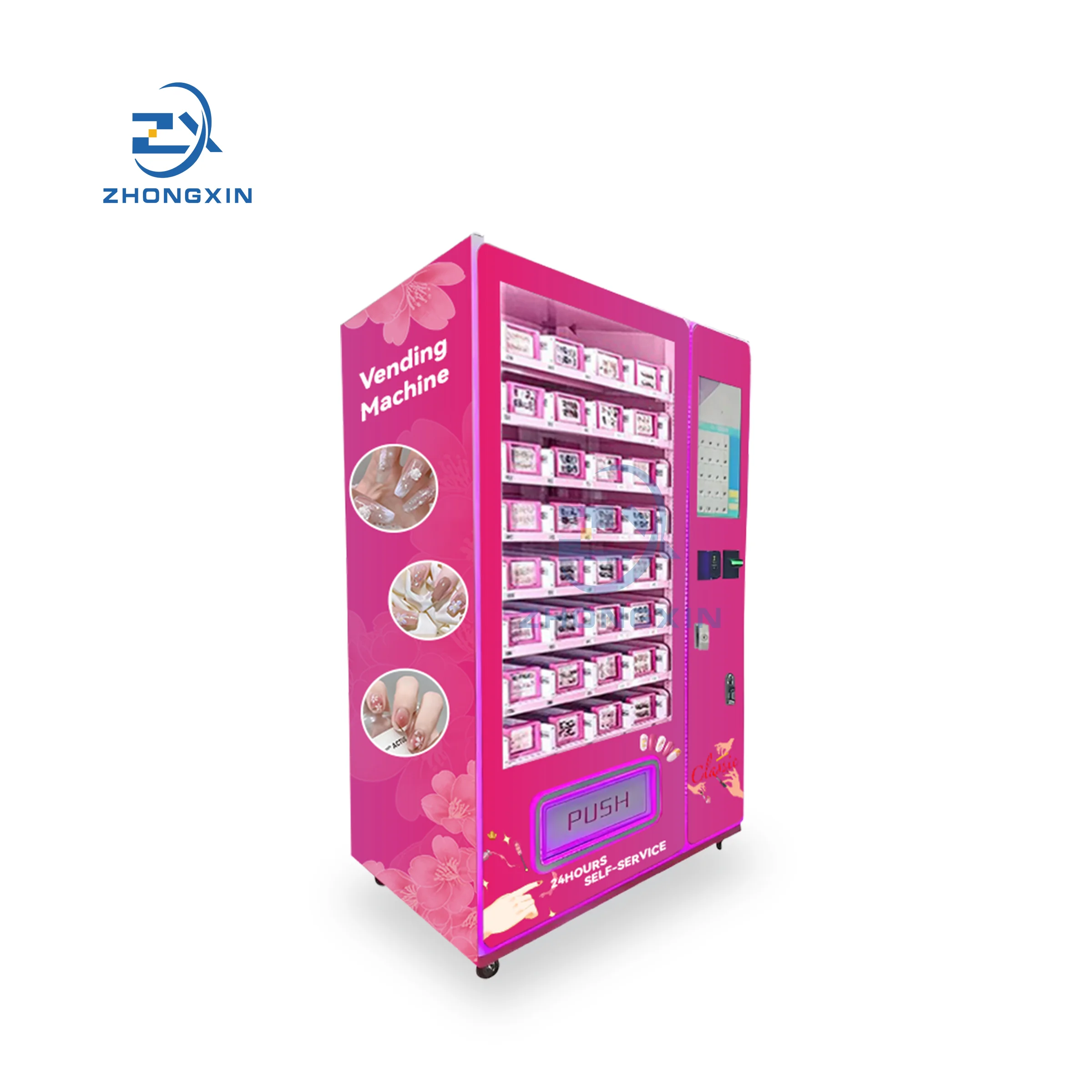 Top sale cosmetics design pink lash vending machine with card reader and large hair beauty vending machine for retail items