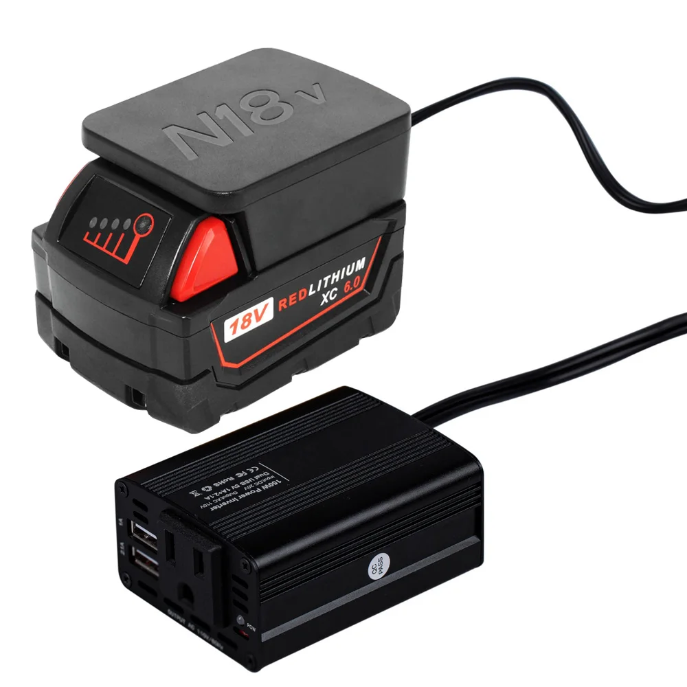Силовая станция для milwaukee m18 18 в, адаптер верхнего отключения аккумулятора, генератор, источник питания, преобразователь 18 в 110 В 220 В 200 Вт