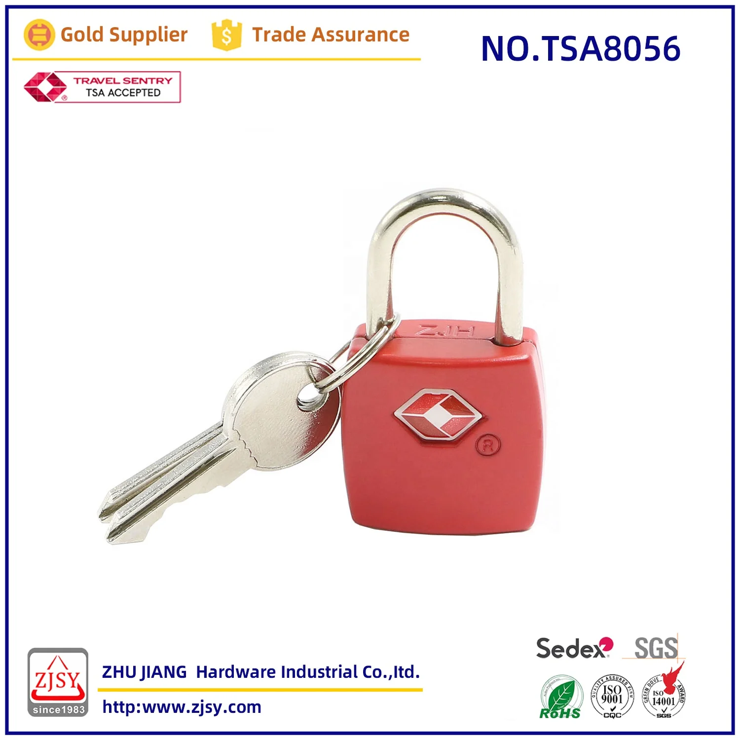TSA8056 is Zjsy TSA Approved padlock Zinc Alloy Security Travel Key Luggage Lock