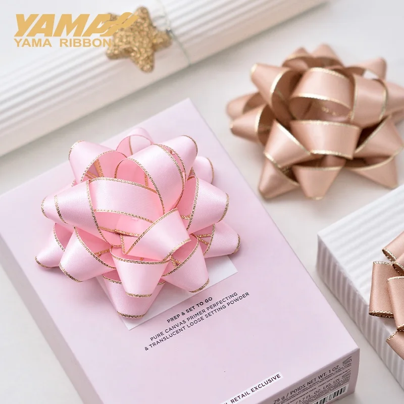 Лента Yama 9 5 см ширина 10 оптовая продажа атласная лента с золотым краем украшение для упаковки звезда