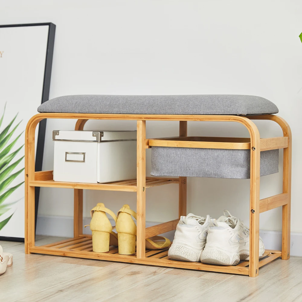 corridor Bamboo shoes changing cabinet, Storable objects display  shoe  box rack own seat