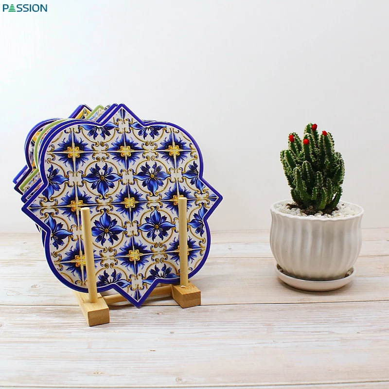 Custom Four Corner Lace Ceramic Trivet For Food