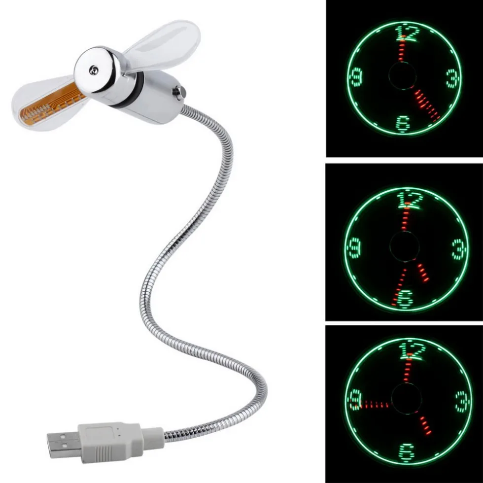 Factory Direct OEM Customizable USB Fan with LED Clock Time Display Gooseneck Flexible USB Fan Clock for PC Computer Laptop
