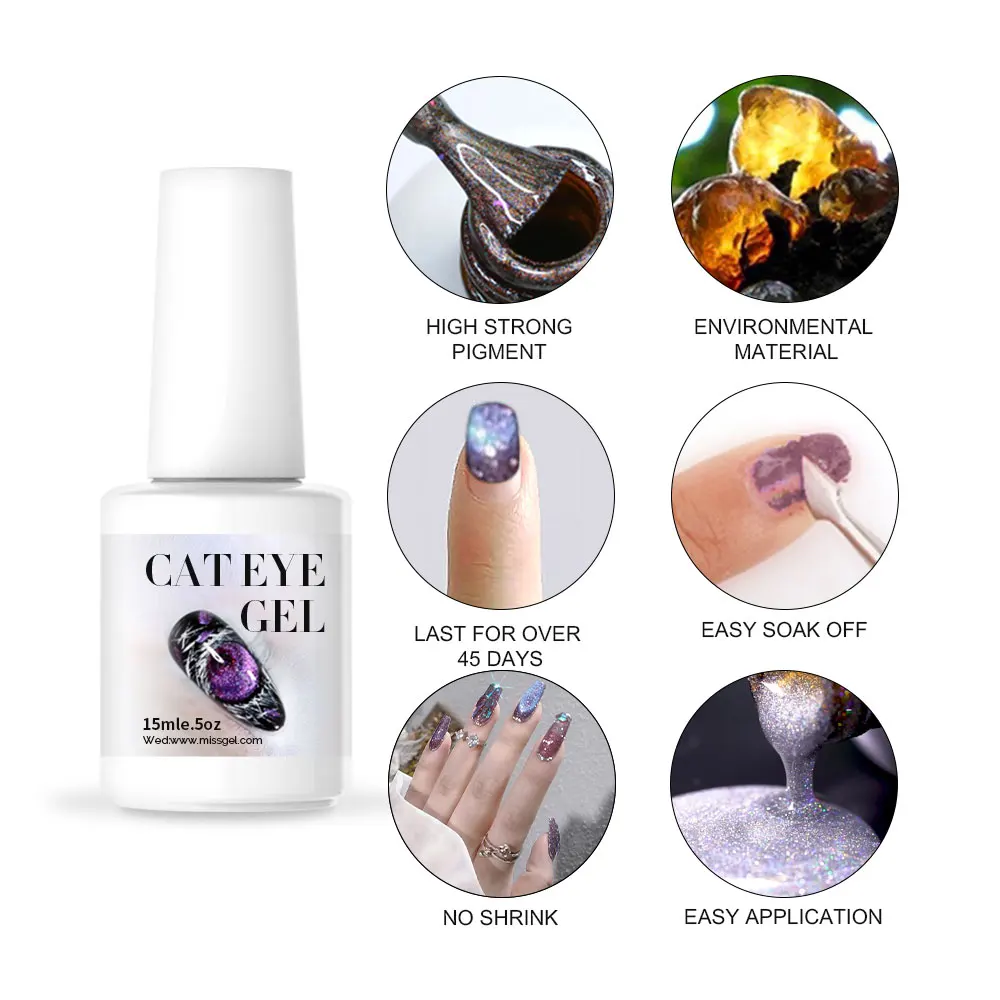 Wholesale Supplies Custom Logo Oem Color Magnetic Cat Eye Uv Nail Gel Polish 15 ml Esmalte Gelpolish