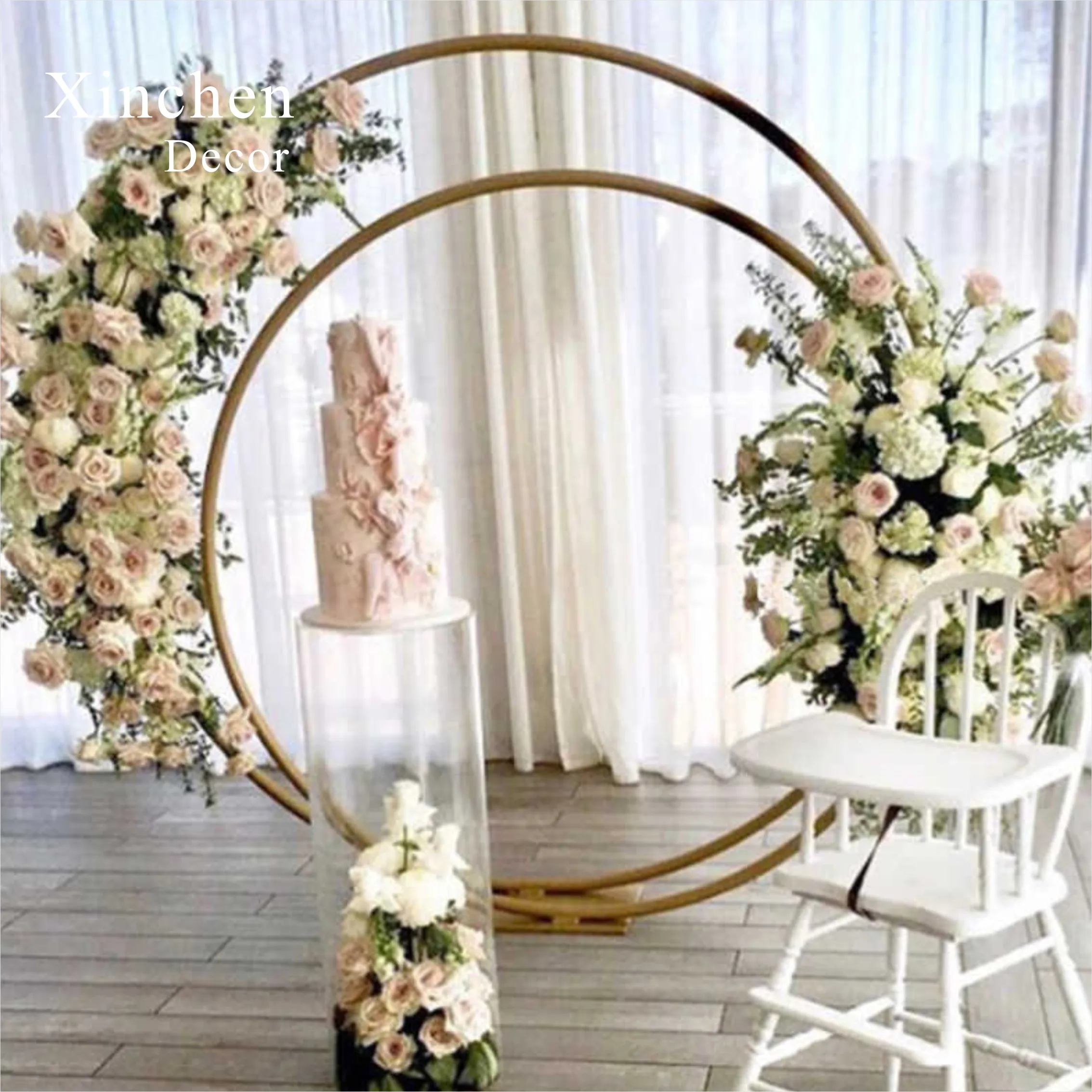 XC-B002 Custom round mesh metal gold wedding decoration backdrop stand for wedding events