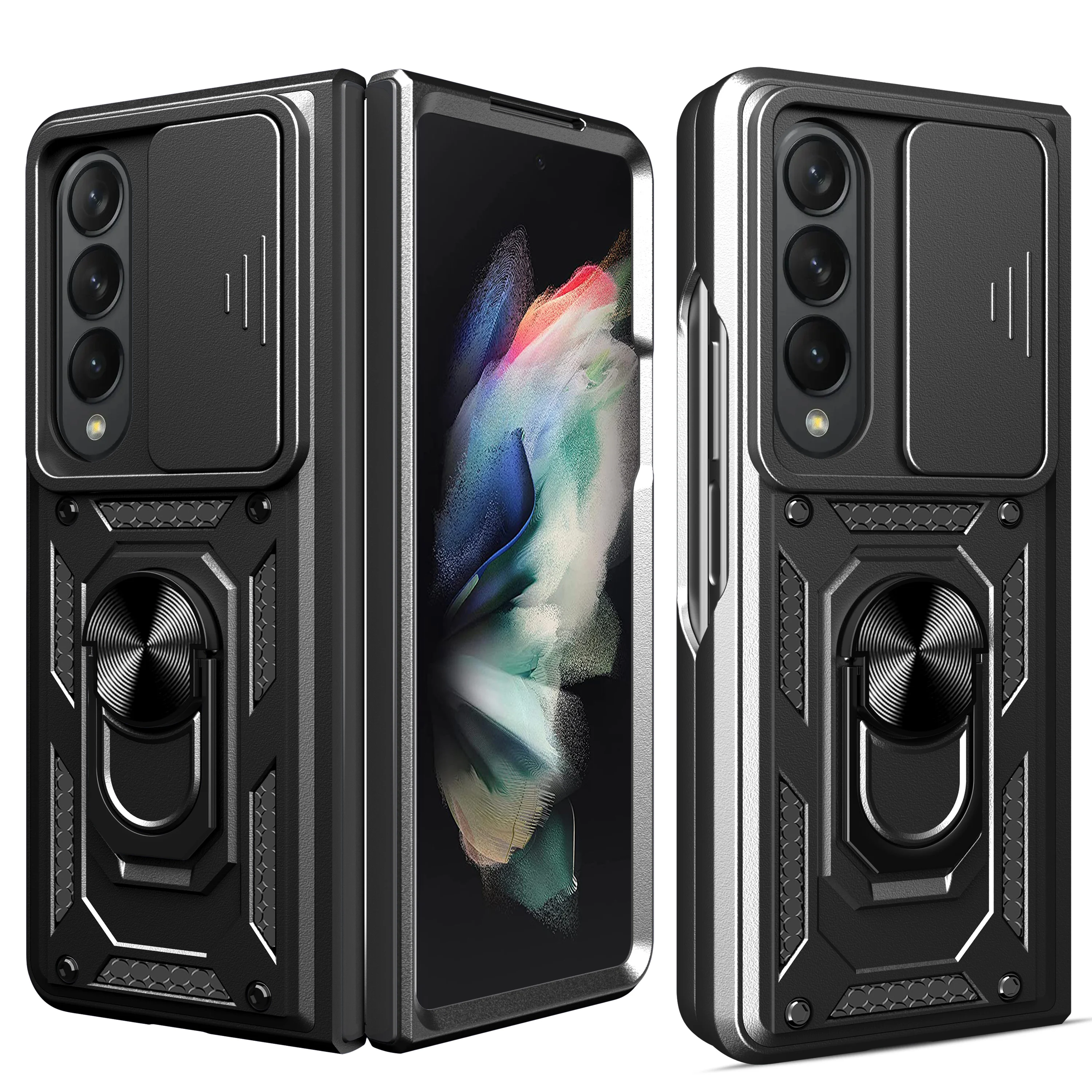 Z Fold 4 Armor Case For Samsung Galaxy Z Fold 4 5G Case Slide Camera Lens Protection Stand Back Cover For Samsung Z Fold4 Capa