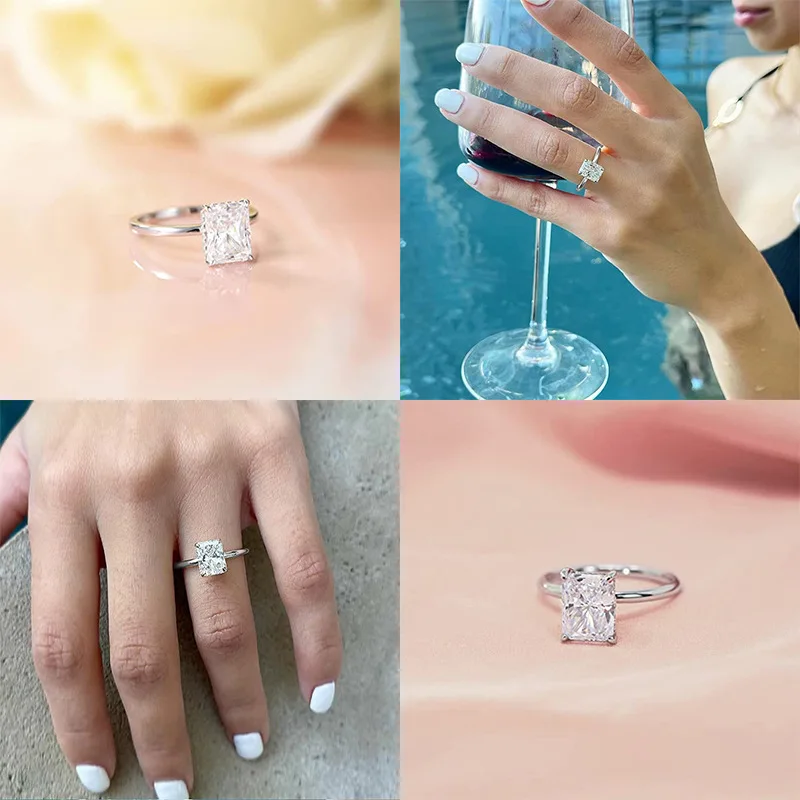 Luxury S925 Silver Environmentally Friendly Plating 5a Cubic Zirconia Flash Diamond Engagement Stacking Wedding Ring Women