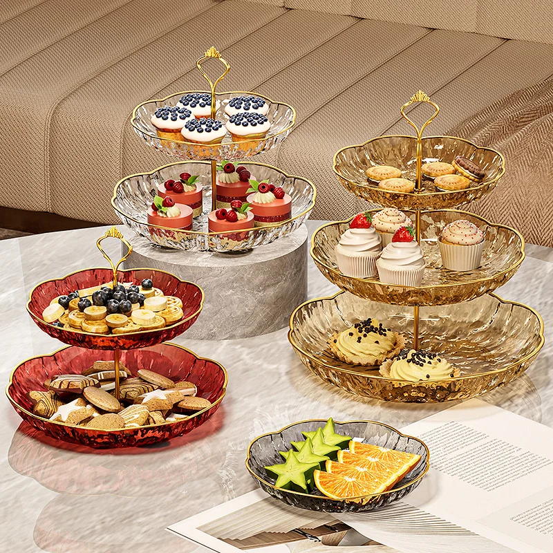 Birthday Tea Party Wedding Baby Shower Buffet Serving Tray PET Luxury Candy Dessert Cupcake Stand 3 tier Plastic Fruit Plate Set