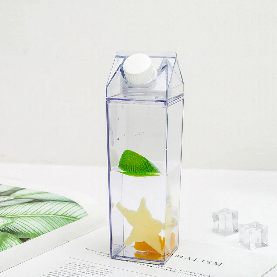 Seaygift Персонализированная DIY пластиковая Квадратная бутылка для молока и воды персонализированная Милая портативная прозрачная сока с крышкой