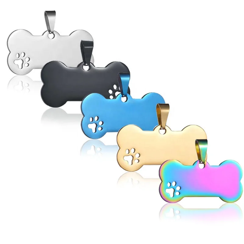 Stainless Steel Hollow Footprint Bone Dog Tag Gold Steel Color Rose Gold Black Pet ID Tag