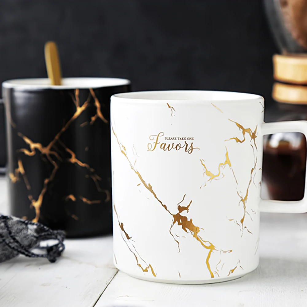  High quality Ceramic Black and white with gold pattern Coffee Mugs