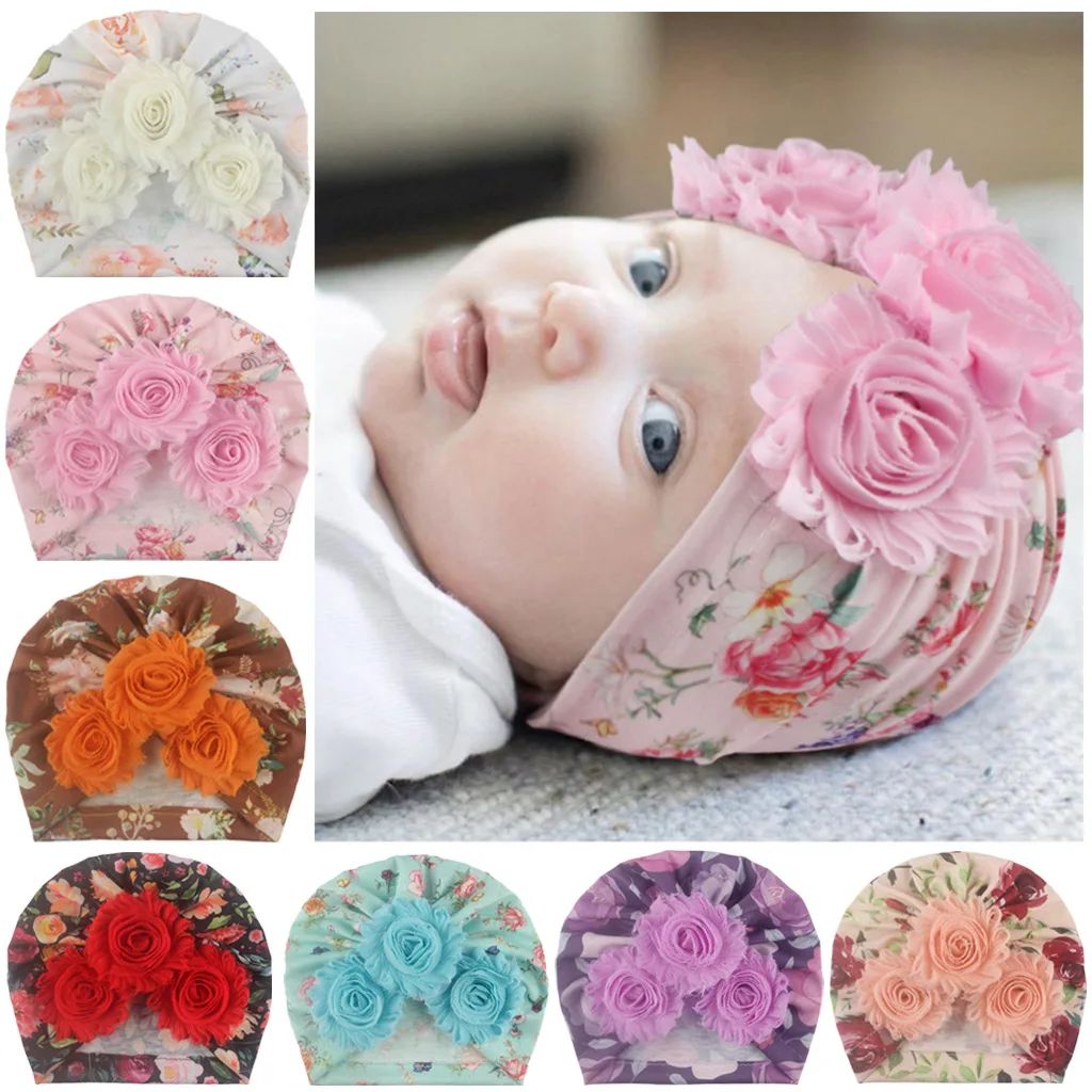 Hot Sale new baby printed hat European and American children Thin sun flower hat baby tire decoration cap