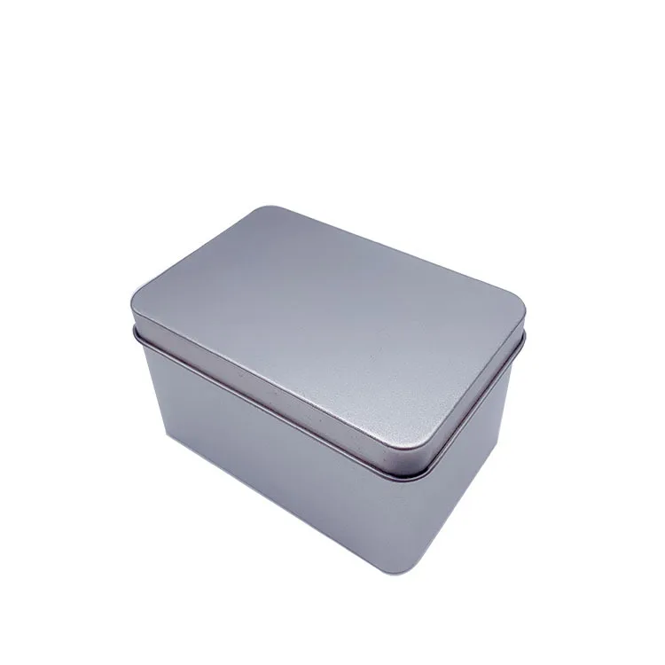 Plain Silver Rectangular Empty Tin Box Containers Gift Box and Storage Tin With Window Lid On It