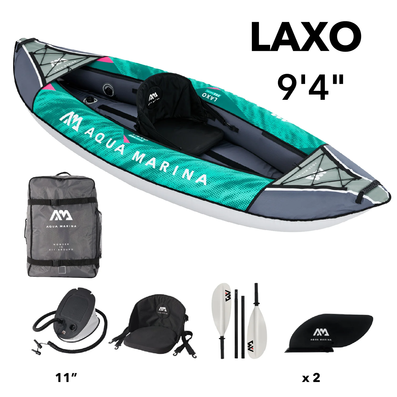 Aqua Marina Laxo-380 Inflatable Recreational Kayak - 3 person. Inflatable deck. Kayak paddle