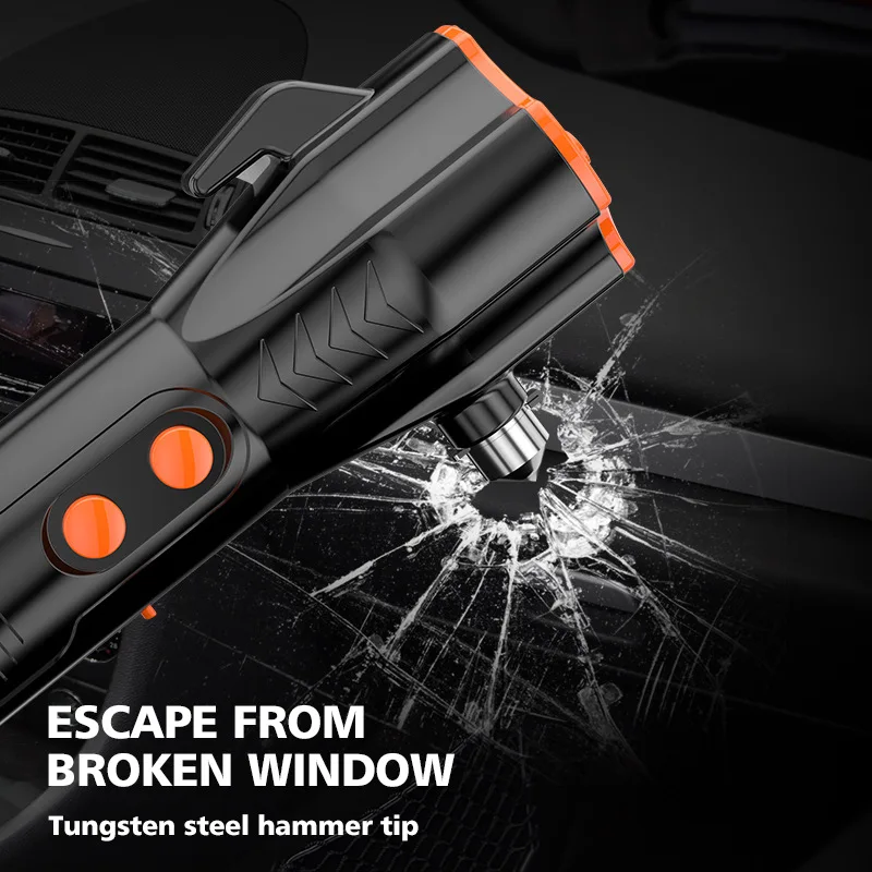 USB Rechargeable Multifunction Safety Hammer Self Defense Led Torch Flash Light Car Emergency Escape Rescue Solar Flashlight