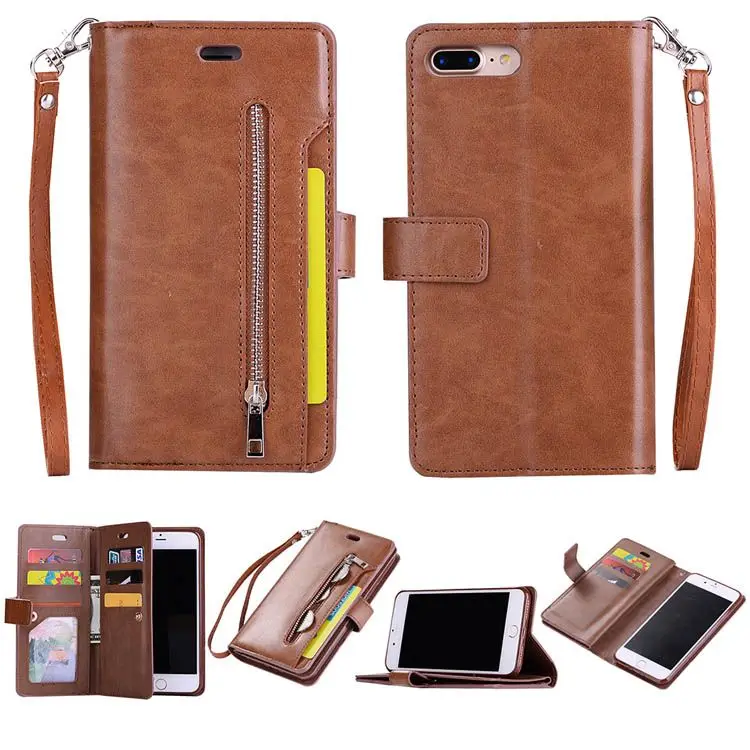 2023 new ideas PU leather multifunctional zipper pocketk cardholder mobileiphone 8 plus case wallet