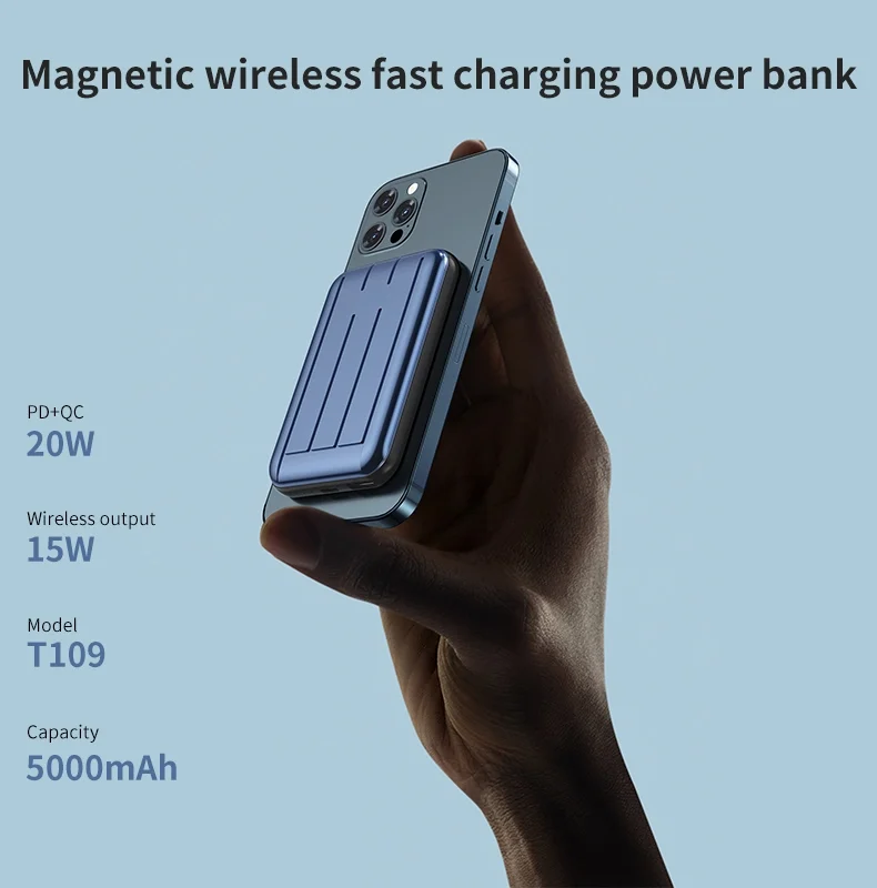 
2021 Universal 5000Mah One Step Charging-Mini Wireless Powerbank Magnetic Thin Portable 3In1 Magsafing Power Bank 