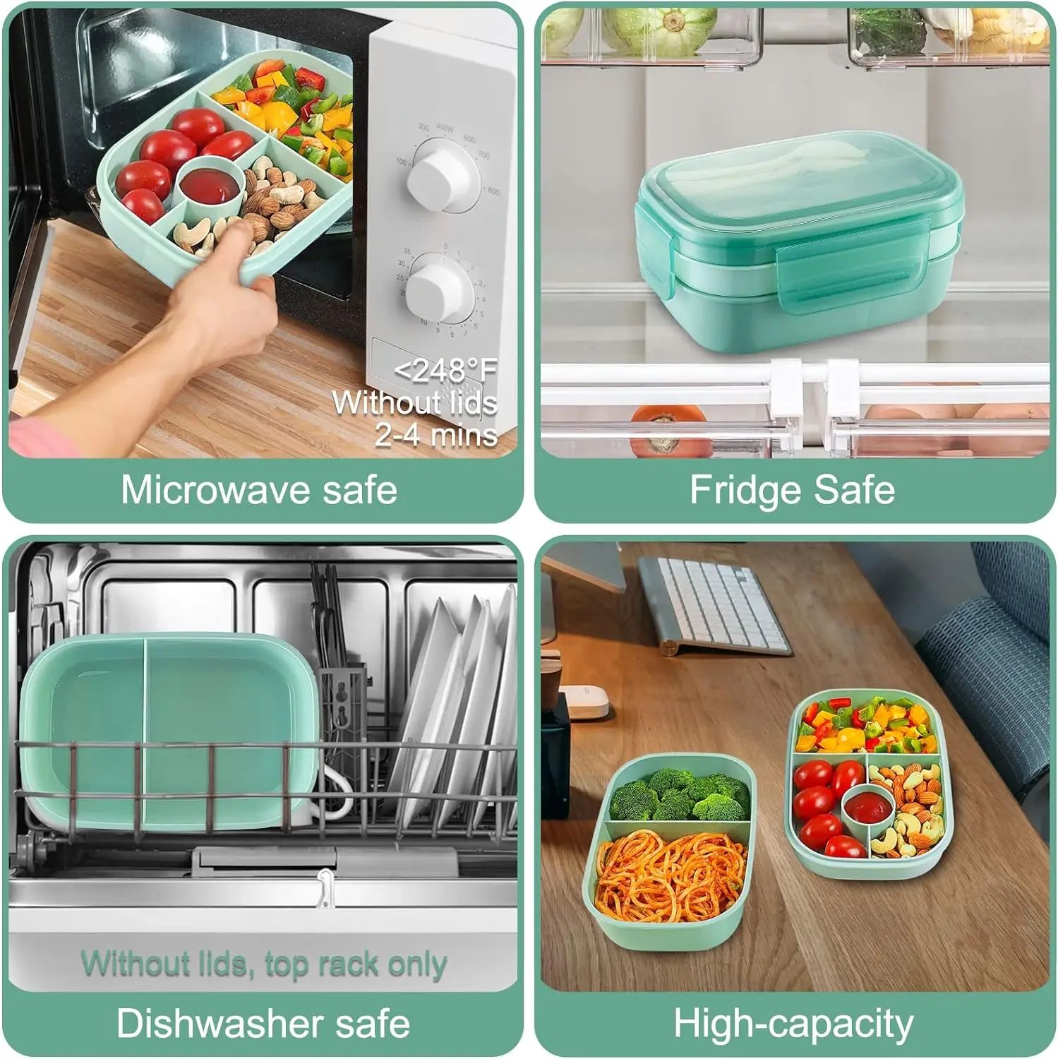 Direct Factory Wholesales 1900ml Stackable Bento Box Adult Lunch Box 3 Layers All-in-One Lunch Containers with Multiple Compartm