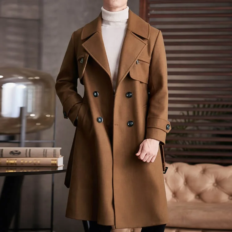 High quality loose fit mens full length coat long winter wool men overcoat