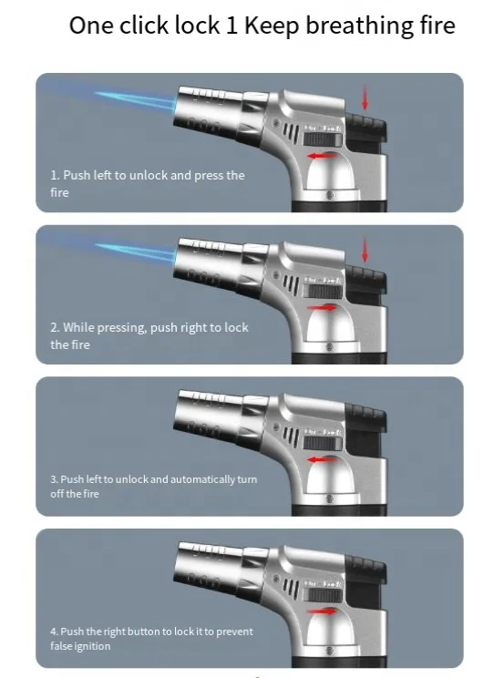 Quad 4 Jet Flame Windproof  Lighter with Safety Lock Adjustable Refillable Lighter for Kitchen Grill BBQ Candle Camping torch