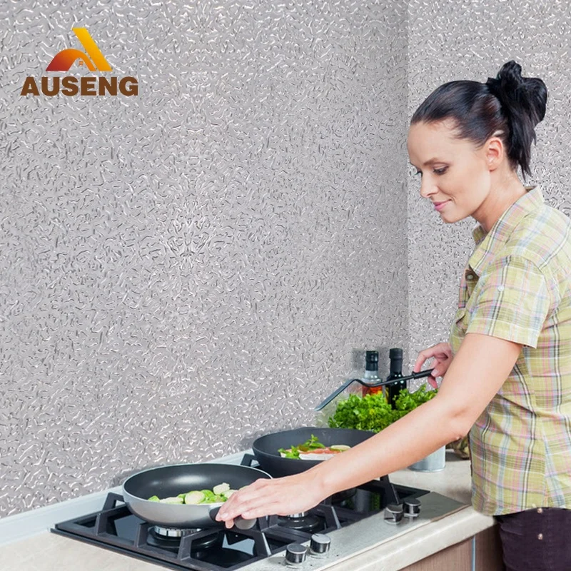 Aluminum Foil Sticker Orange Peal Pattern Embossed Stickers Fire Proof Kitchen Wall Decor Pvc Wallpaper Rolls